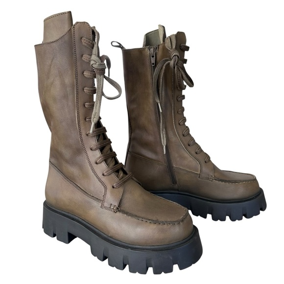 Free People Jones Lug Sole Lace Up Boots Green Size 9 NWOT - Picture 2 of 14